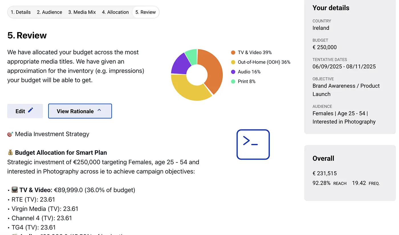 Screenshot of Smart Planner rationale